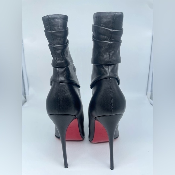 Christian Louboutin Ishtar Black Leather Mid Calf Pointed Stiletto Heels Boots - Picture 6 of 14